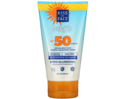 Kiss My Face, Baby's First Kiss, Broad Mineral Sunscreen Lotion, SPF 50, 4 fl oz (118 ml) Kiss My Face, Baby's First Kiss, Broad Mineral Sunscreen Lotion, SPF 50, 4 fl oz (118 ml)