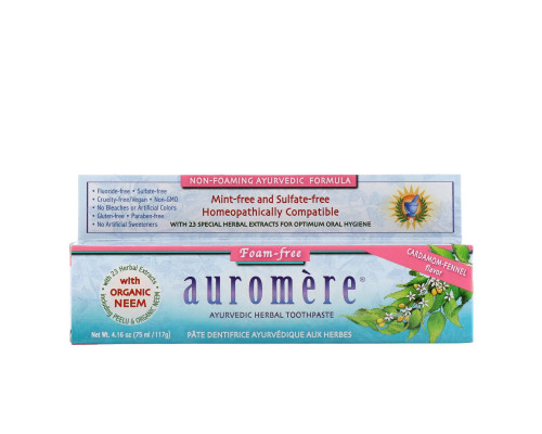 Auromere, Аюрведическая зубная паста на травах, не образующая пены, со вкусом кардамона и фенхеля, 4,16 унции (117 г) Auromere, Аюрведическая зубная паста на травах, не образующая пены, со вкусом кардамона и фенхеля, 4,16 унции (117 г)