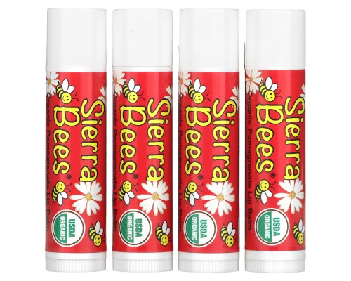 Sierra Bees, органические бальзамы для губ, гранат, 4 штуки по 4,25 г (0,15 унции) Sierra Bees, органические бальзамы для губ, гранат, 4 штуки по 4,25 г (0,15 унции)