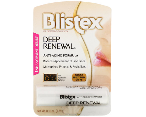 Blistex, Глубокое обновление, средство против старения лечения, средство защиты губ/солнцезащитный крем, фактор защиты SPF 15, 0,13 унций (3,69 г) Blistex, Глубокое обновление, средство против старения лечения, средство защиты губ/солнцезащитный крем, фактор защиты SPF 15, 0,13 унций (3,69 г)