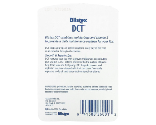 Blistex, DCT (Ежедневное увлажнение) для губ, SPF 20, 0,25 унции (7,08 г) Blistex, DCT (Ежедневное увлажнение) для губ, SPF 20, 0,25 унции (7,08 г)