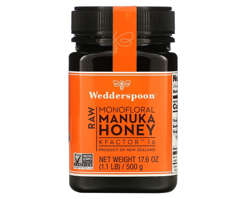 Wedderspoon, Raw Monofloral Manuka Honey, KFactor 16, 1.1 lb (500 g) Wedderspoon, Raw Monofloral Manuka Honey, KFactor 16, 1.1 lb (500 g)