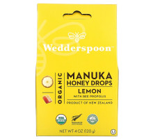 Wedderspoon Organic, Inc., Organic Manuka Honey Drops, Lemon With Bee Propolis, 4 oz (120 g)