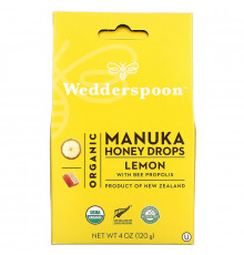Wedderspoon Organic, Inc., Organic Manuka Honey Drops, Lemon With Bee Propolis, 4 oz (120 g)