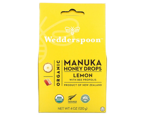 Wedderspoon Organic, Inc., Organic Manuka Honey Drops, Lemon With Bee Propolis, 4 oz (120 g)