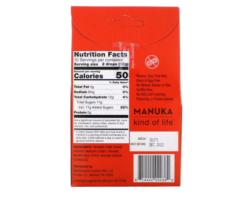 Wedderspoon Organic, Inc., Organic Manuka Honey Drops, Ginger with Echinacea, 4 oz (120 g) Wedderspoon Organic, Inc., Organic Manuka Honey Drops, Ginger with Echinacea, 4 oz (120 g)