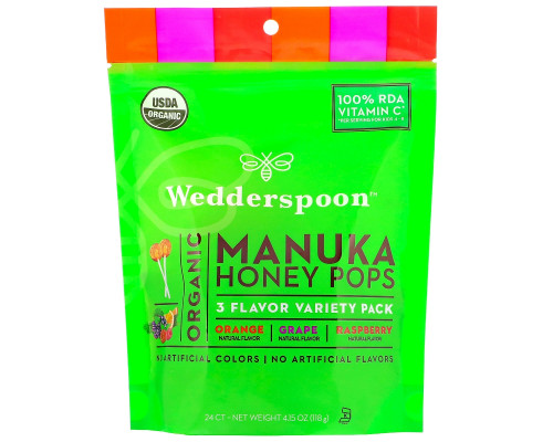 Wedderspoon, Organic Manuka Honey Pops For Kids, Variety Pack, 24 Count, 4.15 oz Wedderspoon, Organic Manuka Honey Pops For Kids, Variety Pack, 24 Count, 4.15 oz