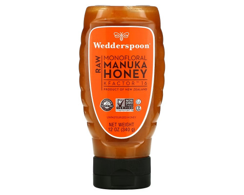 Wedderspoon, Raw Manuka Honey, KFactor 16, 12 oz (340 g) Wedderspoon, Raw Manuka Honey, KFactor 16, 12 oz (340 g)