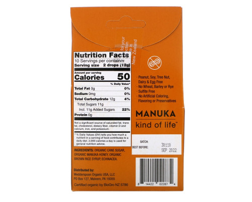 Wedderspoon, Organic Manuka Honey Drops, Honey with Echinacea, 4 oz (120 g) Wedderspoon, Organic Manuka Honey Drops, Honey with Echinacea, 4 oz (120 g)