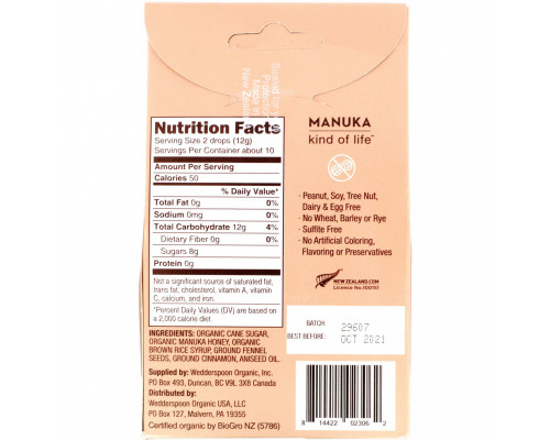 Wedderspoon, Organic Manuka Honey Drops, Fennel & Cinnamon, 4 oz (120 g) Wedderspoon, Organic Manuka Honey Drops, Fennel & Cinnamon, 4 oz (120 g)