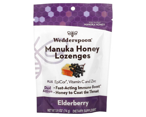 Wedderspoon, Manuka Honey Lozenges, Elderberry, 2.6 oz (74 g) Wedderspoon, Manuka Honey Lozenges, Elderberry, 2.6 oz (74 g)