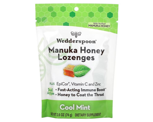 Wedderspoon, Manuka Honey Lozenges, Cool Mint, 2.6 oz (74 g) Wedderspoon, Manuka Honey Lozenges, Cool Mint, 2.6 oz (74 g)