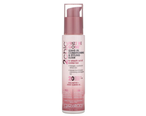 Giovanni, 2chic, Frizz Be Gone Leave-In Conditioning & Styling Elixir, Shea Butter & Sweet Almond Oil, 4 fl oz (118 ml) Giovanni, 2chic, Frizz Be Gone Leave-In Conditioning & Styling Elixir, Shea Butter & Sweet Almond Oil, 4 fl oz (118 ml)