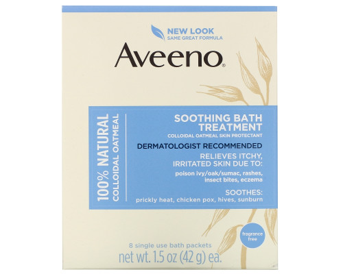 Aveeno Active Naturals Для успокаивающей ванной процедуры без отдушек 8 однопорционных пакетиков 1.5 унции (42 г) каждый. Aveeno Active Naturals Для успокаивающей ванной процедуры без отдушек 8 однопорционных пакетиков 1.5 унции (42 г) каждый.