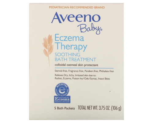 Aveeno Для детей лечение экземы успокаивающая ванна без запаха 5 пакетов для ванны 3.75 унций (106 г) Aveeno Для детей лечение экземы успокаивающая ванна без запаха 5 пакетов для ванны 3.75 унций (106 г)