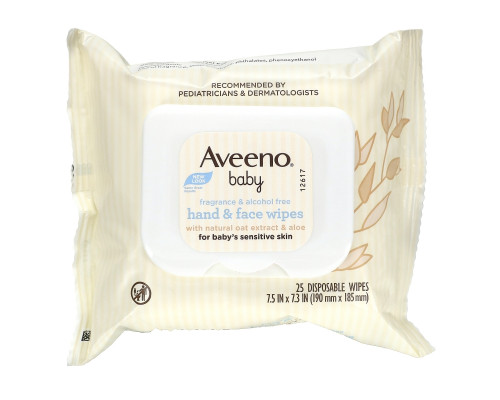 Aveeno, Baby Hand & Face Wipes, 25 Disposable Wipes Aveeno, Baby Hand & Face Wipes, 25 Disposable Wipes