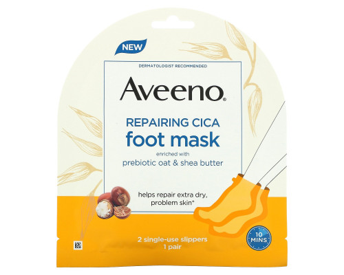 Aveeno, Восстанавливающая маска для ног Cica, 2 одноразовых тапочка Aveeno, Восстанавливающая маска для ног Cica, 2 одноразовых тапочка
