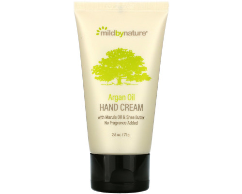 Mild By Nature, Крем для рук с маслами аргана, марулы, кокоса, ши, успокаивающий и без запаха, 2,5 унции (71 г) Mild By Nature, Крем для рук с маслами аргана, марулы, кокоса, ши, успокаивающий и без запаха, 2,5 унции (71 г)
