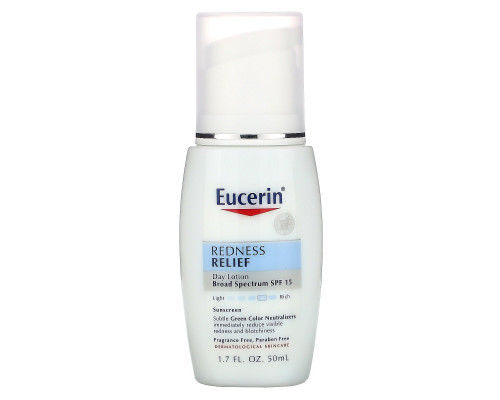 Eucerin, "Избавление от покраснения", ежедневный улучшающий лосьон с SPF 15, без запаха, 1.7 жидких унций (50 мл) Eucerin, "Избавление от покраснения", ежедневный улучшающий лосьон с SPF 15, без запаха, 1.7 жидких унций (50 мл)