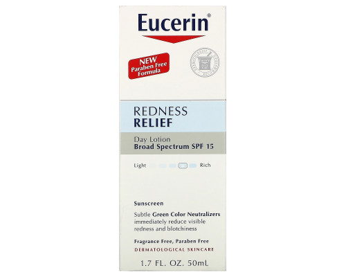 Eucerin, "Избавление от покраснения", ежедневный улучшающий лосьон с SPF 15, без запаха, 1.7 жидких унций (50 мл) Eucerin, "Избавление от покраснения", ежедневный улучшающий лосьон с SPF 15, без запаха, 1.7 жидких унций (50 мл)