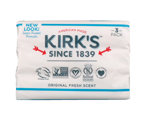 Kirk's Настоящее брусковое кастильское мыло с кокосом 3 бруска по 4 унции (113 г) Kirk's Настоящее брусковое кастильское мыло с кокосом 3 бруска по 4 унции (113 г)