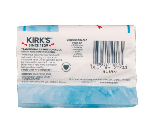 Kirk's Настоящее брусковое кастильское мыло с кокосом 3 бруска по 4 унции (113 г) Kirk's Настоящее брусковое кастильское мыло с кокосом 3 бруска по 4 унции (113 г)