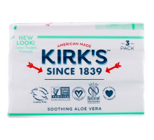 Kirk's, 100% кокосовое масло, Нежное кастильское мыло, успокаивающее алоэ вера, 3 батончика, 4 унции (113 г) каждый
