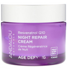 Andalou Naturals Ночной восстанавливающий крем с ресвератролом Q10 липидами, для омоложения кожи, 1.7 жидких унции (50 мл)