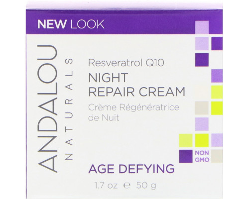 Andalou Naturals Ночной восстанавливающий крем с ресвератролом Q10 липидами, для омоложения кожи, 1.7 жидких унции (50 мл) Andalou Naturals Ночной восстанавливающий крем с ресвератролом Q10 липидами, для омоложения кожи, 1.7 жидких унции (50 мл)