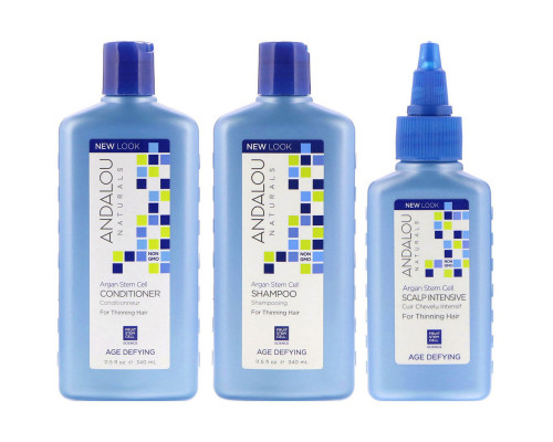 Andalou Naturals Стволовые клетки аргании система для редеющих волос антивозрастная набор из 3 предметов, для питания и восстановления волос Andalou Naturals Стволовые клетки аргании система для редеющих волос антивозрастная набор из 3 предметов, для питания и восстановления волос
