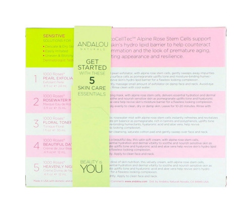 Andalou Naturals Набор для ухода за чувствительной кожей Get Started 1000 роз, питание и увлажнение, набор из 5 средств Andalou Naturals Набор для ухода за чувствительной кожей Get Started 1000 роз, питание и увлажнение, набор из 5 средств