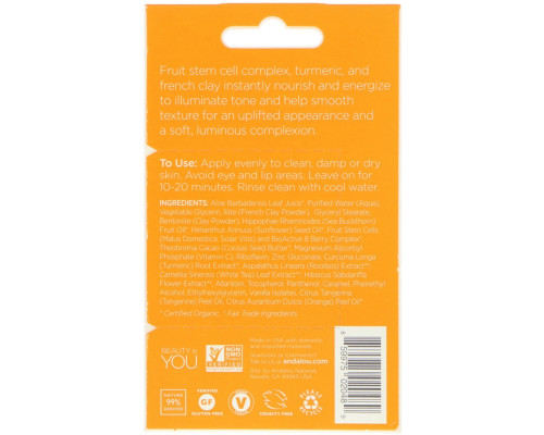 Andalou Naturals, Instant Luminous, Turmeric & Gold Clay Face Mask, .28 oz (8 g) Andalou Naturals, Instant Luminous, Turmeric & Gold Clay Face Mask, .28 oz (8 g)