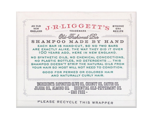 J.R. Liggett's, Old Fashioned Bar, шампунь, жожоба и перечная мята, 3,5 унции (99 г) J.R. Liggett's, Old Fashioned Bar, шампунь, жожоба и перечная мята, 3,5 унции (99 г)