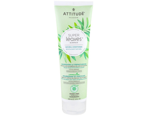 ATTITUDE, Super Leaves Science, натуральный кондиционер, питает и укрепляет, Масло из виноградных косточек и листья оливы, 240 мл (8 oz) ATTITUDE, Super Leaves Science, натуральный кондиционер, питает и укрепляет, Масло из виноградных косточек и листья оливы, 240 мл (8 oz)