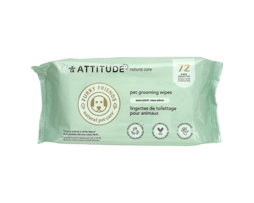 ATTITUDE, Салфетки для ухода за домашними животными, без запаха, 72 салфетки ATTITUDE, Салфетки для ухода за домашними животными, без запаха, 72 салфетки