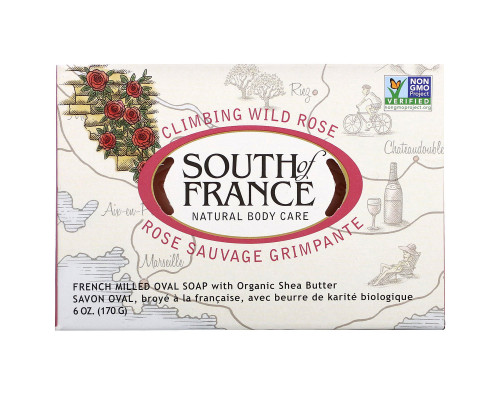 South of France, Восхождение дикой розы, французское овальное мыло с органическим маслом ши, для ухода за телом, 6 унций (170 г) South of France, Восхождение дикой розы, французское овальное мыло с органическим маслом ши, для ухода за телом, 6 унций (170 г)