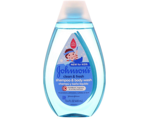 Johnson's, Для детей, серия Чистота и свежесть, шампунь и средство для купания, 400 мл Johnson's, Для детей, серия Чистота и свежесть, шампунь и средство для купания, 400 мл