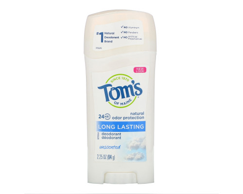 Tom's of Maine, Натуральный долгоиграющий дезодорант, не имеющий запаха, 2,25 унции (64 г) Tom's of Maine, Натуральный долгоиграющий дезодорант, не имеющий запаха, 2,25 унции (64 г)