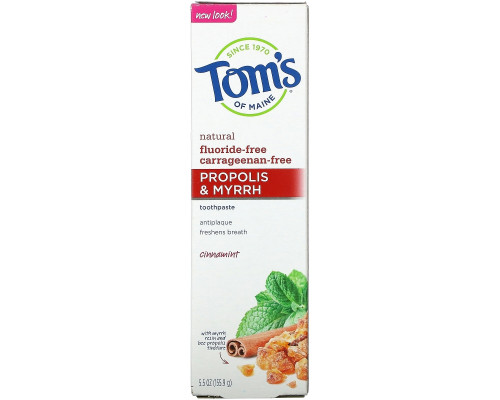 Tom's of Maine, Зубная паста с прополисом и мятой без содержания фторида, гессонит, 5.5 унций (155.9 г) Tom's of Maine, Зубная паста с прополисом и мятой без содержания фторида, гессонит, 5.5 унций (155.9 г)