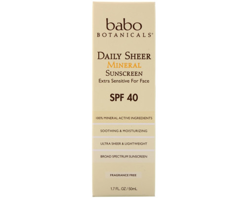 Babo Botanicals Daily Sheer Sunscreen SPF 40 Fragrance Free 1.7 fl oz (50 ml) Babo Botanicals Daily Sheer Sunscreen SPF 40 Fragrance Free 1.7 fl oz (50 ml)