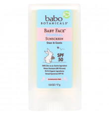Babo Botanicals, Baby Face, солнцезащитный крем на минеральной основе в виде стика, SPF 50, 0,6 унц. (17 г)