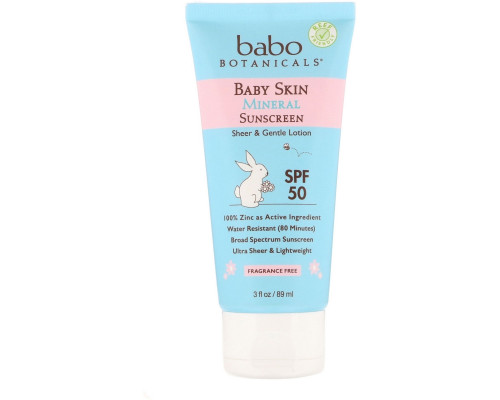 Babo Botanicals, Baby Skin, солнцезащитный лосьон на минеральной основе Lotion, SPF 50, 3 ж. унц. (89 мл) Babo Botanicals, Baby Skin, солнцезащитный лосьон на минеральной основе Lotion, SPF 50, 3 ж. унц. (89 мл)