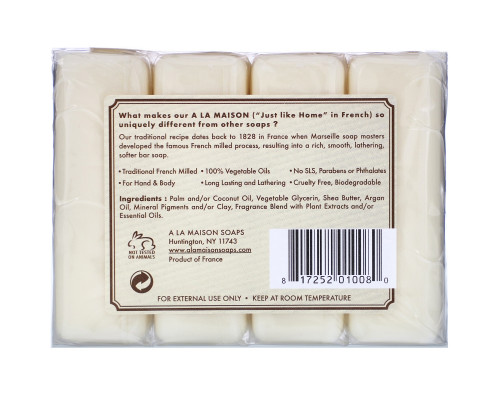 A La Maison de Provence Hand & Body Bar Soap Oat Milk 4 Bars 3.5 oz (100 g) Each A La Maison de Provence Hand & Body Bar Soap Oat Milk 4 Bars 3.5 oz (100 g) Each