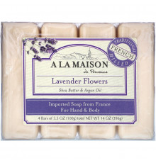 A La Maison de Provence Hand & Body Bar Soap Lavender Flowers 4 Bars 3.5 oz (100 g) Each