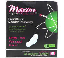 Maxim Hygiene Products Ultra Thin Winged Pads Natural Silver MaxION Technology Super 10 Pads