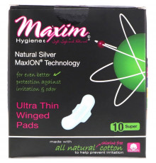 Maxim Hygiene Products Ultra Thin Winged Pads Natural Silver MaxION Technology Super 10 Pads