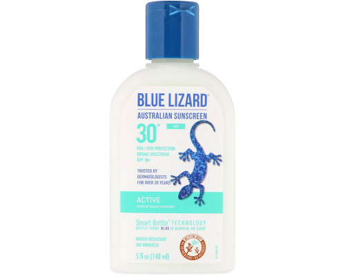 Blue Lizard Australian Sunscreen, Active, Mineral-Based Sunscreen, SPF 30+, 5 fl oz (148 ml) Blue Lizard Australian Sunscreen, Active, Mineral-Based Sunscreen, SPF 30+, 5 fl oz (148 ml)