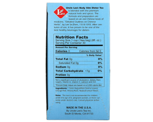 Uncle Lee's Tea, Чай для похудения с лимонным вкусом, Без кофеина, 30 чайных пакетиков, 2,12 унции (60 г) Uncle Lee's Tea, Чай для похудения с лимонным вкусом, Без кофеина, 30 чайных пакетиков, 2,12 унции (60 г)