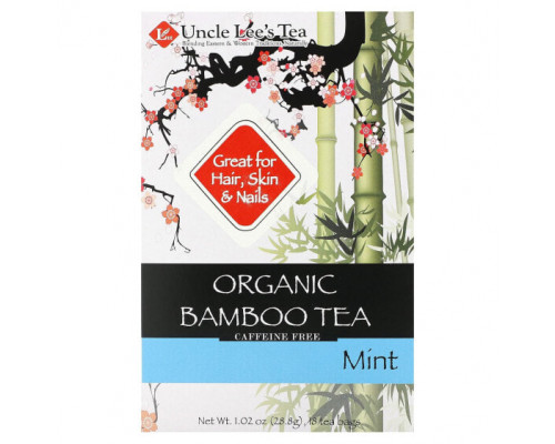 Травяные сборы и чаи Uncle Lee's Tea, Органический бамбуковый чай, мята, без кофеина, 18 чайных пакетиков, 28,8 г (1,02 унции) Травяные сборы и чаи Uncle Lee's Tea, Органический бамбуковый чай, мята, без кофеина, 18 чайных пакетиков, 28,8 г (1,02 унции)