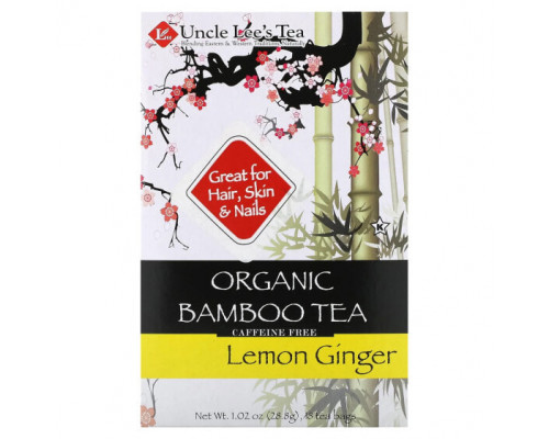 Травяные сборы и чаи Uncle Lee's Tea, органический бамбуковый чай, лимон и имбирь, без кофеина, 18 чайных пакетиков, 28,8 г (1,02 унции) Травяные сборы и чаи Uncle Lee's Tea, органический бамбуковый чай, лимон и имбирь, без кофеина, 18 чайных пакетиков, 28,8 г (1,02 унции)